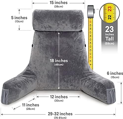 Husband Pillow Medium Reading Pillow with Arms - 23" Backrest for Sitting Up in Bed - Firm Support Bed Rest Pillow for Adults, Neck Roll, Removable Cover - TV, Reading, Lounging - Dark Grey - Image 4