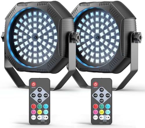 Rechargeable Strobe Light, 60 LED RGB Mini Flashing Light, 30W Battery Powered Strobe with Remote & Sound- Activated Control Mode, Flash Lights for Party Home Halloween Bars, 2 Pack by DazzlingStageStageLights