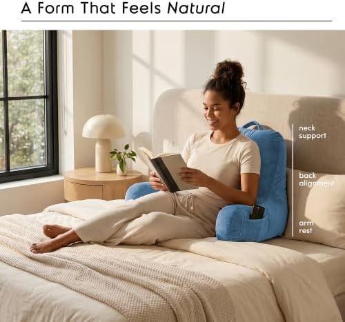Nestl Reading Pillow for Bed, Back Pillow for Sitting Up in Bed, Blue Haven | 14” Backrest Pillow for Teens & Kids, Adjustable Support, Shredded Memory Foam Fill, OEKO-TEX, Use for Couch, Sofa, and Floor - Image 2