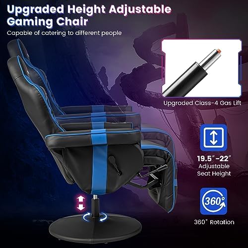 Goplus Gaming Chair, Height Adjustable Massage Video Game Chair with Retractable Footrest, Cup Holder, Headrest, Swivel Office Chair, Racing Style Swivel Gamer Chair (Blue) - Image 4