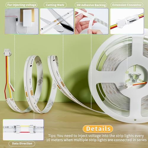 PAUTIX RGB Smart IC COB LED Strip Light Addressable 24ft/7.5m,UL-Listed DC24V Color Flowing Strip Light Multicolor Flexible Tape Lights for TV,Bedroom,Party DIY Decoration(Without Controller&Adapter) - Image 5