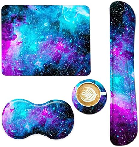 AIMSA Keyboard Wrist Rest Support + Mouse Pad + Mouse Wrist Rest + Coaster, Ergonomic Memory Foam Anti-Slip Rubber Base 4 PCS Set Easy Typing Pain Relief, Galaxy Nebula Universe by AIMSA
