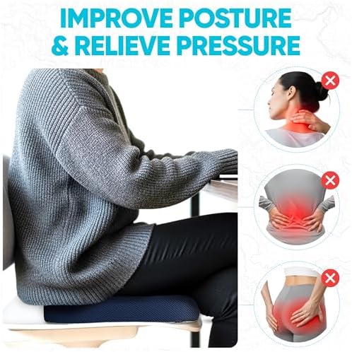 FORTEM Seat Cushion, Office Chair Cushion for Tailbone Sciatica Pain Relief | Memory Foam Pillow for Car | Ergonomic Design | Washable Cover | Non Slip | Blue - Image 6