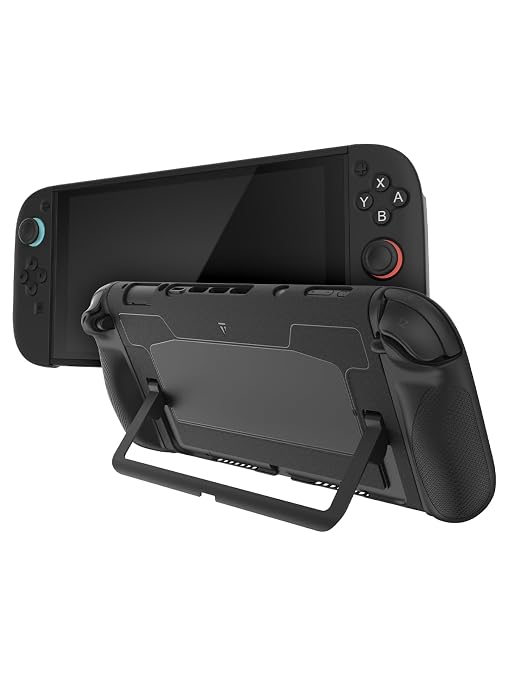 TUDIA Snap-On Case Compatible with Nintendo Switch 2 (2025) - [Kickstand Access] Dockable Slim Scratch-Resistant Console PC Cover with Enhanced Shockproof TPU Handheld Grip (Black, Black Back Cover) by TUDIA