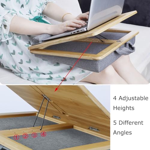 SUMISKY Adjustable Lap Desk-Portable Laptop Stand with Cushion, Bamboo Platform with Phone Holder, Wrist Pad Fits up to 15.6 Inch Laptops - Image 5