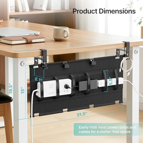 PEGZONE No Drill Under Desk Cable Management Tray, 31.5" Fabric Organizer - Image 2