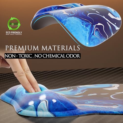 MROCO Ergonomic Mouse Pad with Gel Wrist Rest, 9.4 x 8.1 in, Blue Waves - Image 3