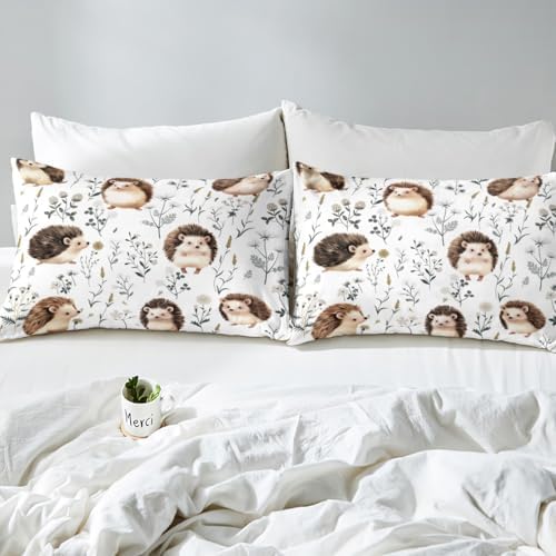 Erosebridal Cute Hedgehog King Size Sheet Set, Animal Pattern Sherpa, 4 Piece Set, Microfiber, Breathable, Unique Kawaii Leaves Branch Design Decor - Image 5