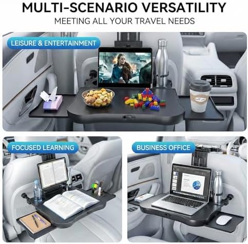 Car Back Seat Tray Table with Expandable Tray - 2-Sided Car Desk for Kids & Adults, Extra Wide & Sturdy Headrest Mount with Non-Slip Pad, Tablet/Laptop Holder for Road Trip, Eating, Working, Gaming - Image 5