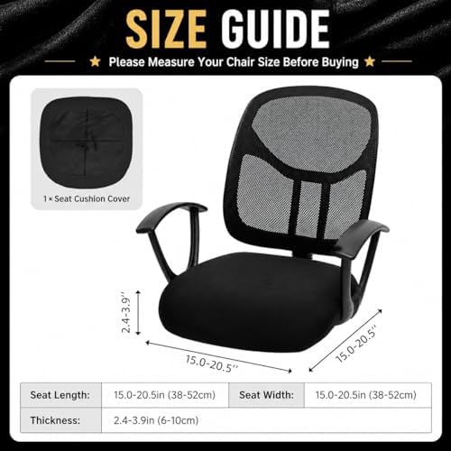 DIVA EN CAMINO DEC Water-Resistant Stretchable Desk Office Chair Seat Cushion Covers - Universal Spandex Computer Chair Slipcover - Removable Washable Cushion Protectors for Dogs, Cats, Black - Image 6