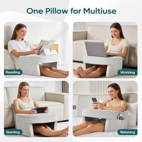 DUMOS Reading Pillow Lap Desk, Storage Pockets, Ergonomic Memory Foam - Image 3