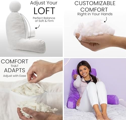Husband Pillow Medium Reading Pillow with Arms - 23" Backrest for Sitting Up in Bed - Firm Support Bed Rest Pillow for Adults, Neck Roll, Removable Cover - TV, Reading, Lounging - Light Purple - Image 2
