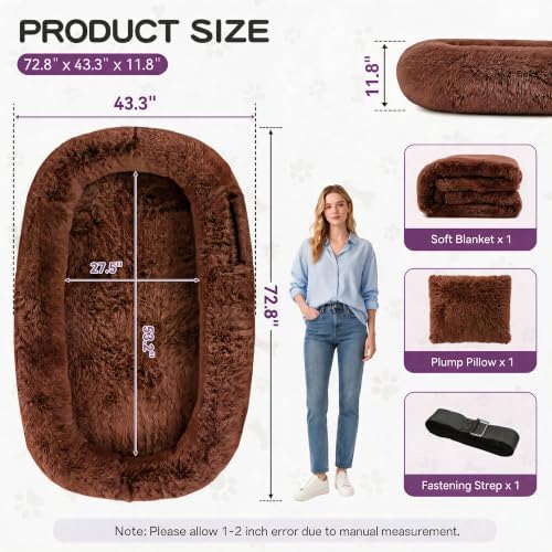 Human Dog Bed, Oversized Plush Lounger Bed with Plump Pillow and Blanket - Image 2