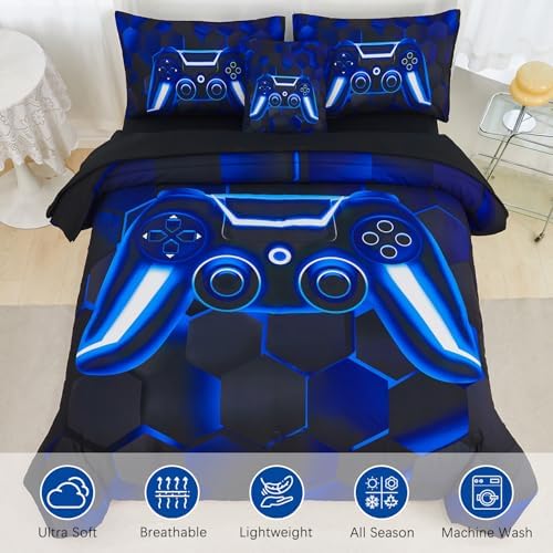 URBONUR Blue Gaming Comforter Set for Boys Queen Size 6 Pieces - Image 3