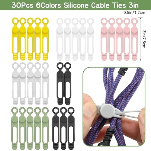 30Pcs Silicone Cord Ties for Electronics 3in Reusable Cable Organizer for Charging Cables, Electrical Cords, Computer Wires USB Data Cables 6Colors - Image 2