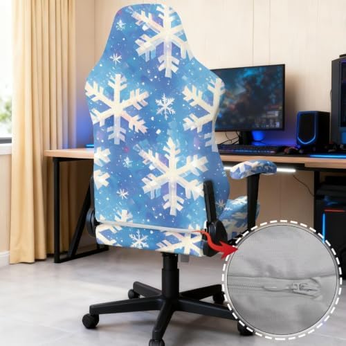 Snowflake Gaming Chair Covers Set of 4 Blue Game Chair Covers Stretchable Christmas Snowflake Computer Armchair Slipcover with Armrest Protectors for Home, Office, Workstation - Image 4