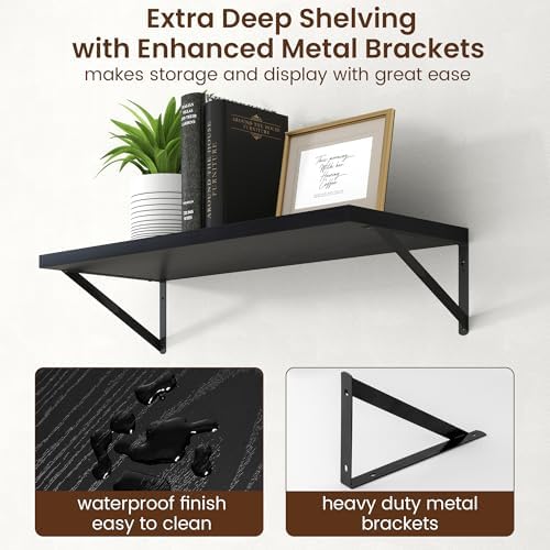 Axeman Deep Floating Shelves - 30 Inch Black Floating Shelves Set of 2-12 Inch Deep Wood Wall Shelves for Living Room Bathroom Kitchen - Image 5