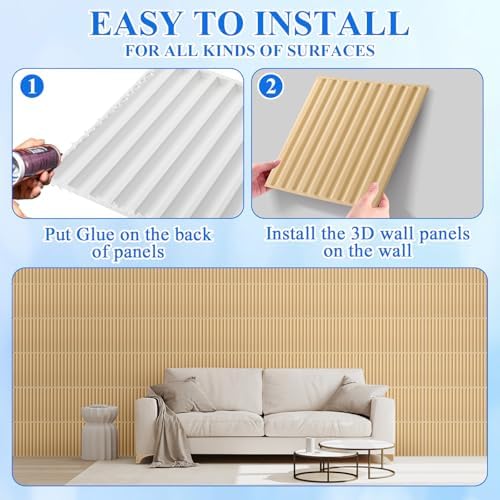 Nuanchu 32 Pcs 3D Wall Panels, 12"x12" PVC Fluted Tiles, Natural Oak - Image 5