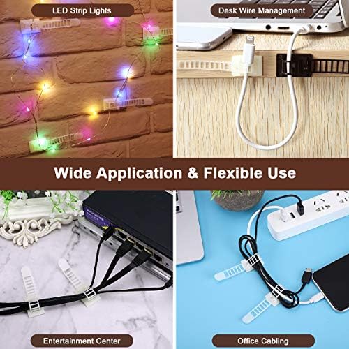 50Pcs Adhesive Cable Management Clips with 50Pcs Zip Ties, Adjustable Nylon Cable Strap Ties Wire Clips Clamps Organizer, Extra Screw & Hole - 3.55 Inch White - Image 6