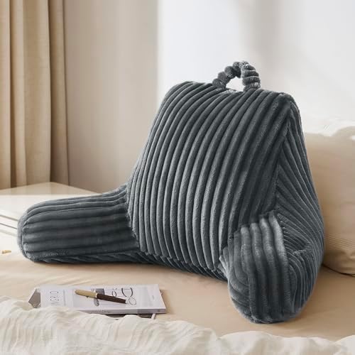 Blissful Diary Reading Pillow for Sitting in Bed, Flannel Back Pillow Bed Sitting Up for Adult & Children, Backrest Cushion for Sit Up in Couch or Floor, Dorm Essentials, Dark Gray by BlissfulDiary
