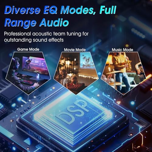 Computer Gaming Speakers, 50W Active Desktop Speakers with Infinity Mirror 3D Tunnel RGB (8 Modes), Bluetooth 5.3, AUX in, Headphone Out & Type-C Input, 3 EQ Modes, AC Powered for PC/Laptop/TV - Image 5