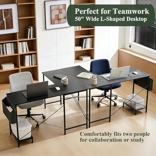 L Shaped Desk, 50 Inch Reversible Computer Desk Corner Gaming Table with CPU Stand & Storage Bag, Sturdy Metal Frame PC Workstation for Home Office, Black Wood - Image 5
