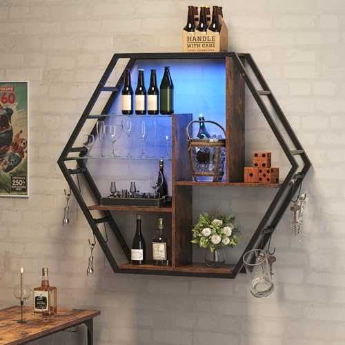 Saudism Gaming Floating Shelf with RGB LED Lights, Hexagon Wall Mounted - Image 6