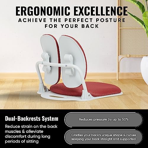 Ergonomic Dual-Backrests Floor Chair with Back Support (Red) | Reduce pressure on your back by up to 50% - Image 3