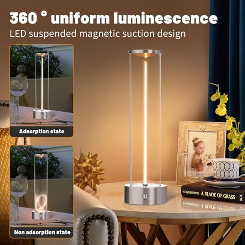 HAPYGI Mini Minimalist Tabe Lamp with Breathing Effect, Cordless LED Desk Lamp Rechargeable Modern Night Lights Portable Lamps for Gaming, Bedroom, Living Room, Kitchen, Bar, Restaurant (Sliver) - Image 2