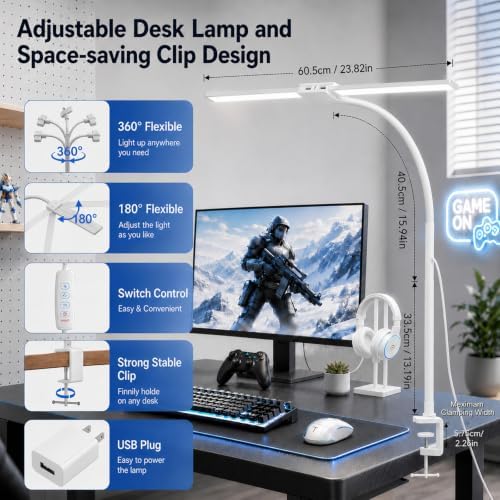 Desk Lamps for Home Office, Computer Light Bar, Double Head, White - Image 3