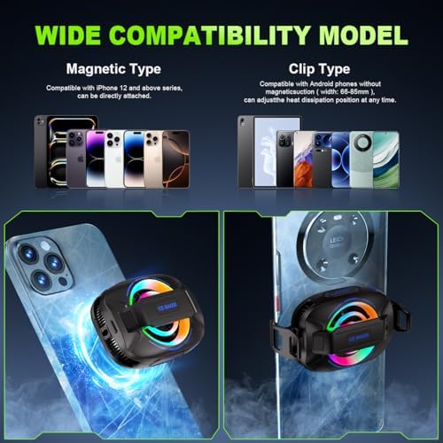 Cell Phone Cooler for Gaming, Magnetic Portable Radiator with RGB Lights, 3000mAh Rechargeable Battery, Compatible with iPhone, iPad, Android - Image 2