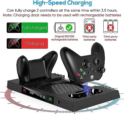 Sgelectronix Upgraded Vertical Cooling Stand for Xbox Series X with Controller Charger Station Dock, Dual Suction Cooler Fan System Stand Accessories with 8 Game Storage Organizer, Headset Hanger - Image 2