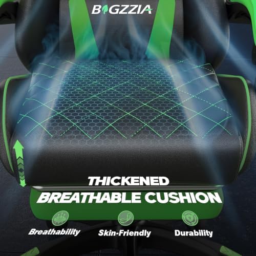 Bigzzia Ergonomic Gaming Chair with Footrest & Breathable PU Leather, Green - Image 5