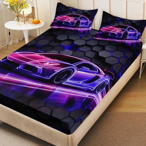 HOSIMA Boys Race Car Gaming Bedding Queen,1 Fitted Sheet+2 Pillowcases. - Image 4