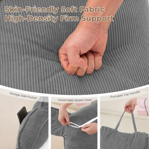 Reading Pillow for Bed with Detachable Neck Roll and Shredded Memory Foam, Back Pillow with Arms for Sitting Up, Washable Bed Rest Pillow with Side Pocket for Gaming, Sofa, Dorm - Light Gray - Image 6