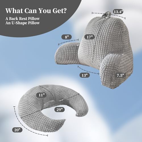 19" Reading Pillow for Bed,U Shaped Arm & Elbow Support,Gray Flannel | Backrest Supports Back,U shaped Lap Pillow Cushions Arms,Elbows & Wrists,Soft Flannel for Reading,Gaming,Watching TV - Image 3