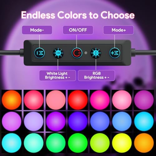 Sunset Lamp Projector Led Lights with Remote ,APP Push Button Control Night Light RGB Lights Sun Sunlight Sunrise Lamp 360° Rotation Mood Lighting Home/Room Decor Gifts for Women,Desktop Multicolor - Image 6