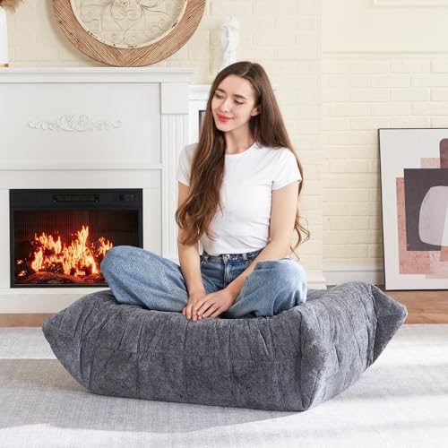 HABUTWAY Bean Bag Ottoman,Memory Foam Foot Rest,Ottoman,Grey | Fireside Chair Ottoman,Memory Foam Lazy Bean Bag Sofa for Living Room,Bedroom,Dorm,Office - Image 6
