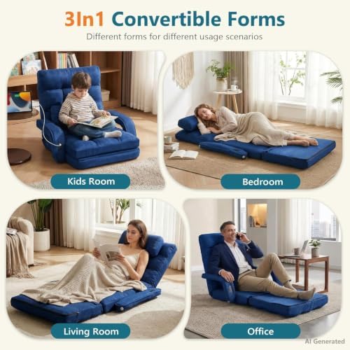 Comfy Floor Chair with Adjustable Backrest, Gaming Sofa Chairs (Navy Blue) - Image 4