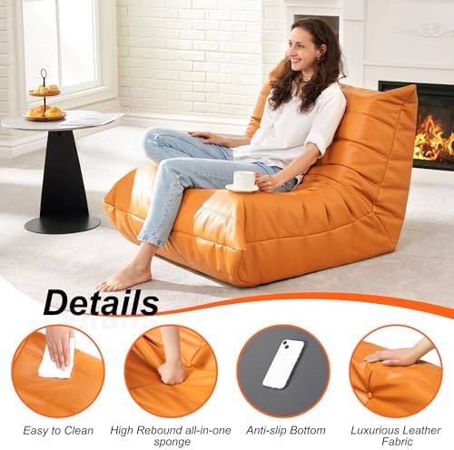 Hobestluk Bean Bag Chair Leather Togo Chair Memory Foam Living Room Adult | Medium Black,Ergonomic Design,Floor Chair,Waterproof,Easy Clean,Anti-slip Bottom,No Assembly Required,For Bedroom Reading - Image 6