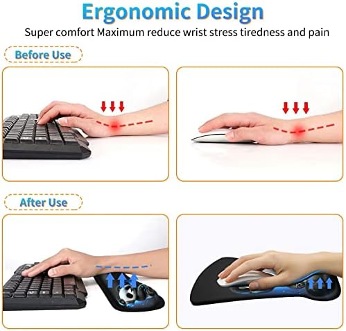 Ergonomic Mouse Pad with Wrist Support Gel Mouse Pads and Upgrade Keyboard Wrist Rest Pad Set, Coasters Non-Slip PU Base Mouse Mat for Office Gaming Computer Laptop Home, Panda - Image 5