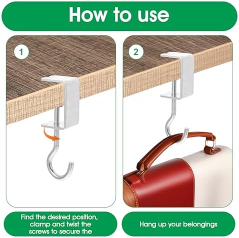 cobee Clamp-On Under Desk Hooks, Desk Mount Hanging Bag Holder Metal Hook - Image 5