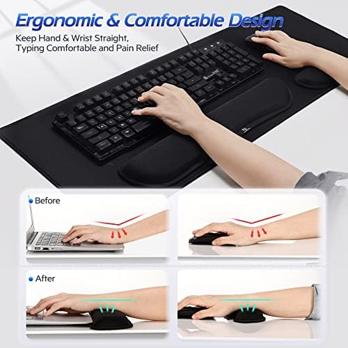 Gimars 4 in 1 Mouse Pad and Keyboard Wrist Rest Set, Large Mouse Pad with Memory Foam Wrist Support Pad for Desk with Coaster, Easy Typing Pain Relief, Gaming Office Home, 31.5x12 inch, Black - Image 4