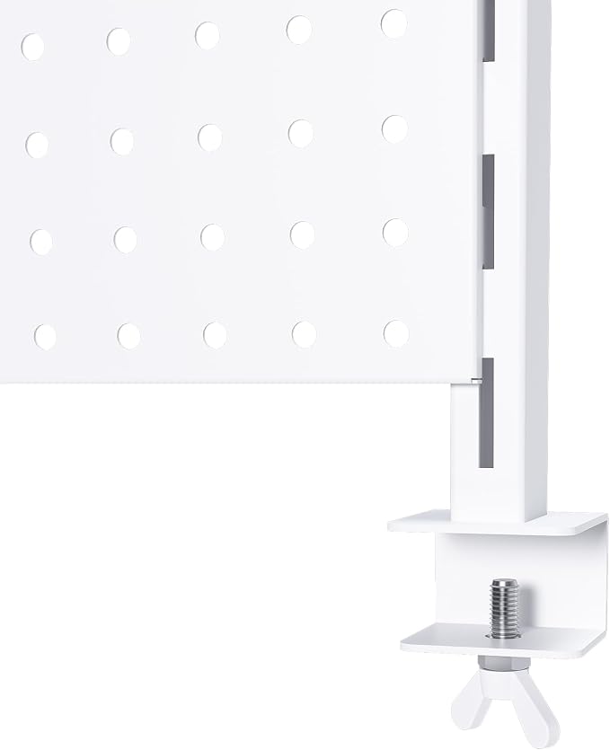 Clamp-On Desk Pegboard with Single Monitor Stand, 43x35 Inch Steel Peg Board Organizer with Hooks & Movable Panel for Gaming & Office, White - Image 6