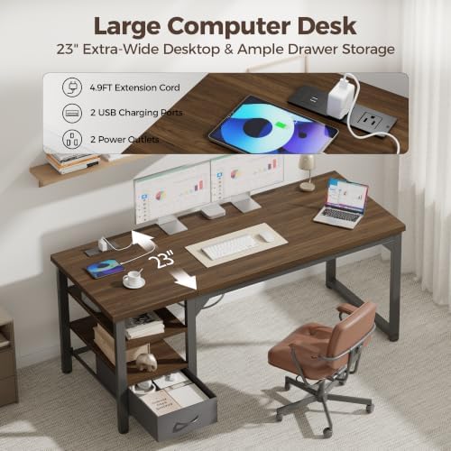Mericonia 63" Reversible Computer Desk with Drawer, 1.2" Thick Office Desk - Image 3