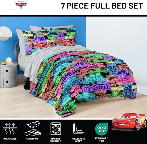 Disney Pixar Cars McQueen Full Size Comforter Set 7 Piece Bedding, Black - Image 4
