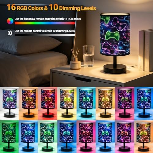 Video Game Table Lamp for Boys, Bedside Lamp with 16 RGB Dimmable Lights - Image 2