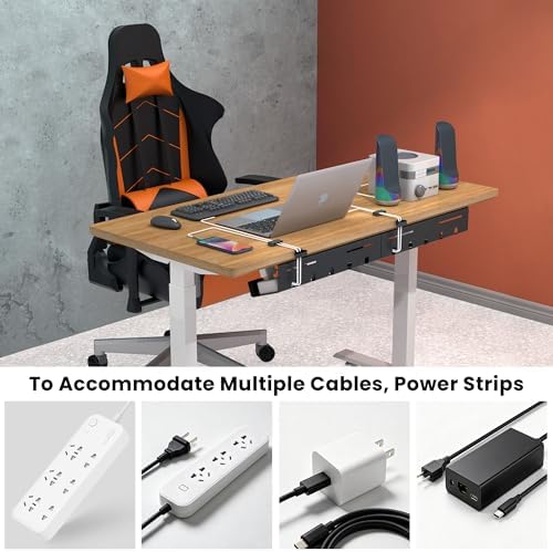 UNITEDPOWER Cable Management Tray, 2-Pack Metal Power Strip Holder for Under Desk Wire Cord Organizer, Office/Home，Black - Image 7