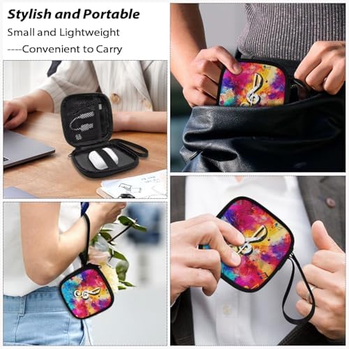 Colorful Musical Notes Square Earbud Case Portable Carrying Case Storage Bag Cell Phone Accessories Organizer with Handle for Earphone, Earbud, Earpieces - Image 7