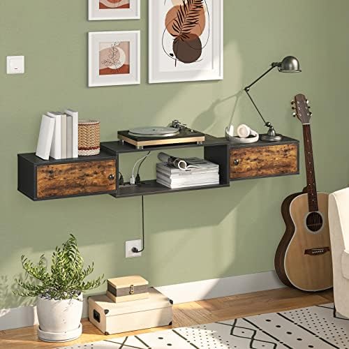 HOOBRO 55" Floating TV Stand with Power Outlet, Modern Wall Mounted Media Console Shelf Cabinet for Under TV Storage, Entertainment Center, Living Room, Bedroom, Rustic Brown and Black BF11DS01 - Image 4